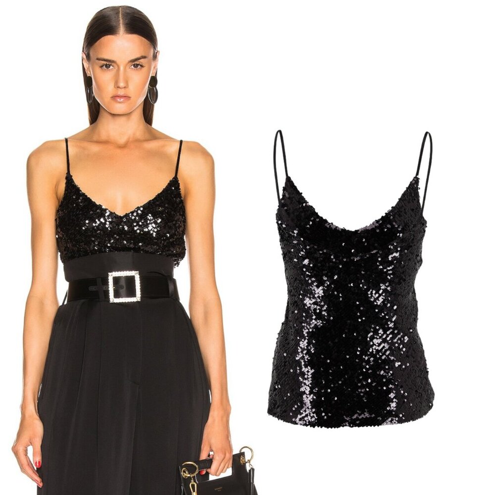 GALVAN LONDON Black sequin cami tank top UK 10 US 6